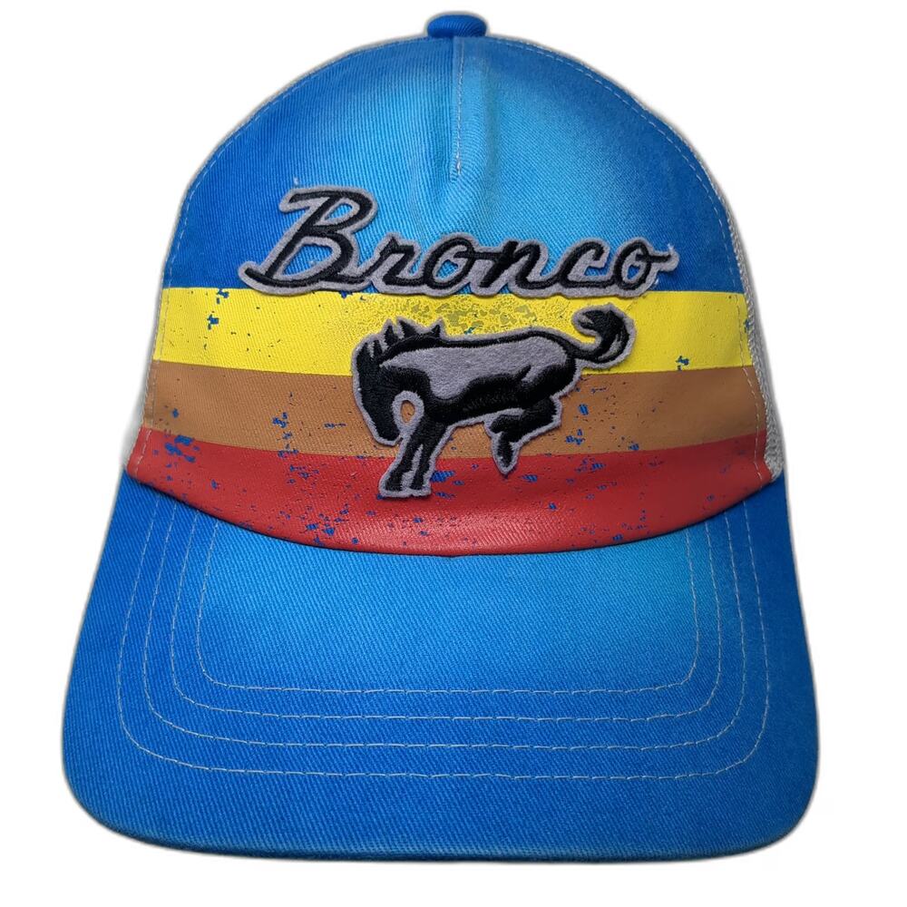 Ford Bronco Trucker Hat Blue One Size Mesh Snapback Bucking Horse Stripes